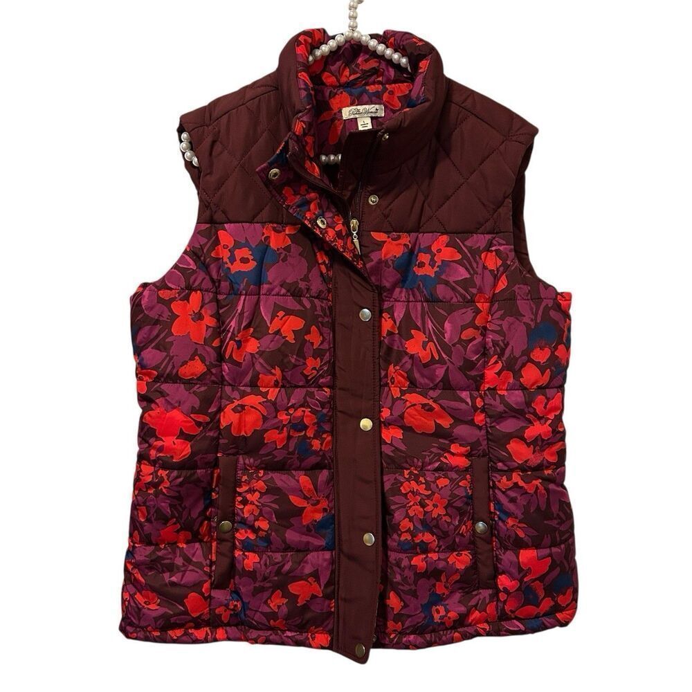Pioneer Woman’s All Season Mid-Wt Puffer Vest Sz Large Floral Artsy Ski Snow